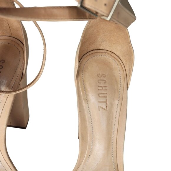 Schutz Women's Beige Suede Ankle Strap Block Heel Sandals nude Size 10B - Picture 7 of 9